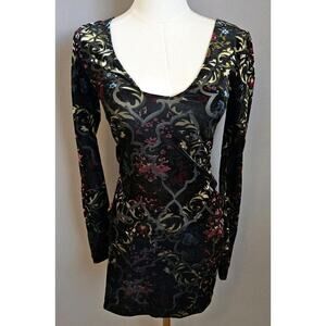 Free People XS Velvet Burnout Long Sleeve Mini Dress Black Floral Whimsigoth